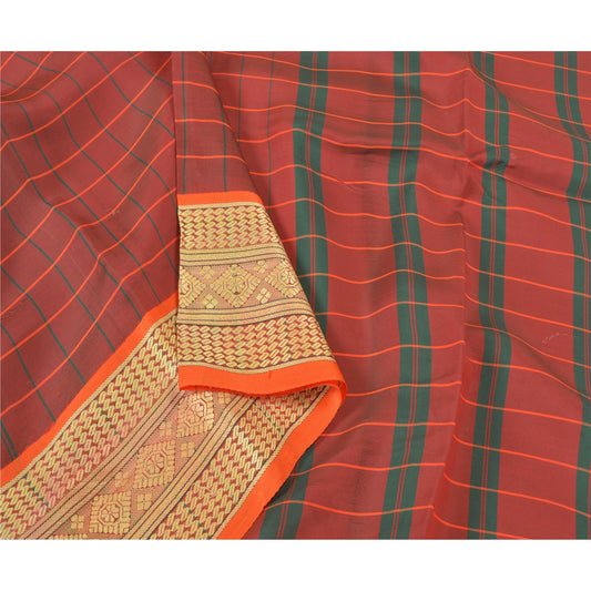 Sanskriti Vintage Dark Red Indian Sarees Blend Silk Woven Premium Sari Sustainable Fabric