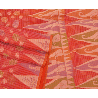 Sanskriti Vintage Pink Indian Sarees 100% Pure Silk Hand-Woven Sari Craft Sustainable Fabric