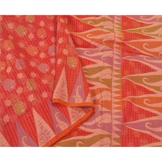 Sanskriti Vintage Pink Indian Sarees 100% Pure Silk Hand-Woven Sari Craft Sustainable Fabric