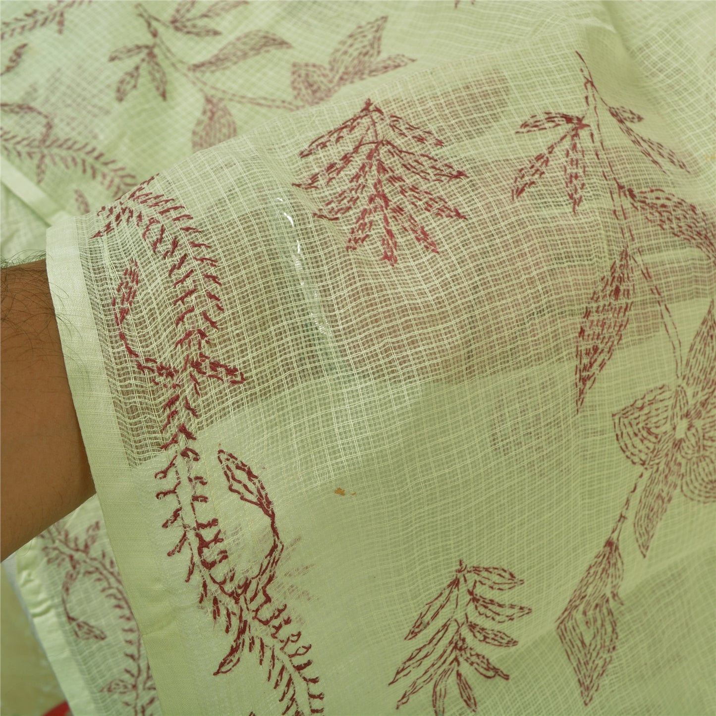 Sanskriti Vintage Sarees Håndlavet Kantha &amp; Kota Doria Sari i Ren Bomuld i Bæredygtigt Stoff