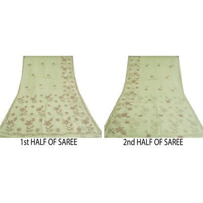 Sanskriti Vintage Sarees Håndlavet Kantha &amp; Kota Doria Sari i Ren Bomuld i Bæredygtigt Stoff