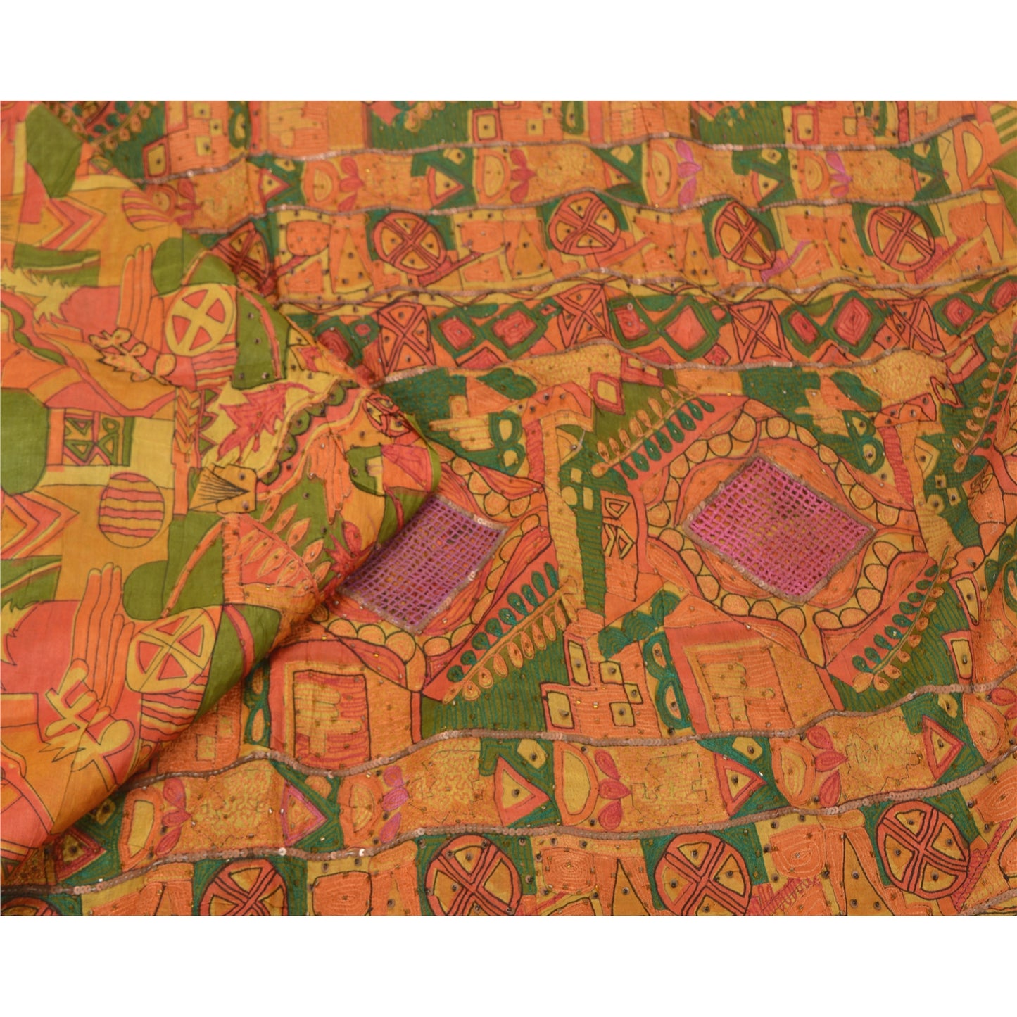 Sanskriti Vintage Indian Sarees 100% Pure Silk Hand Beaded Sari Craft Sustainable Fabric