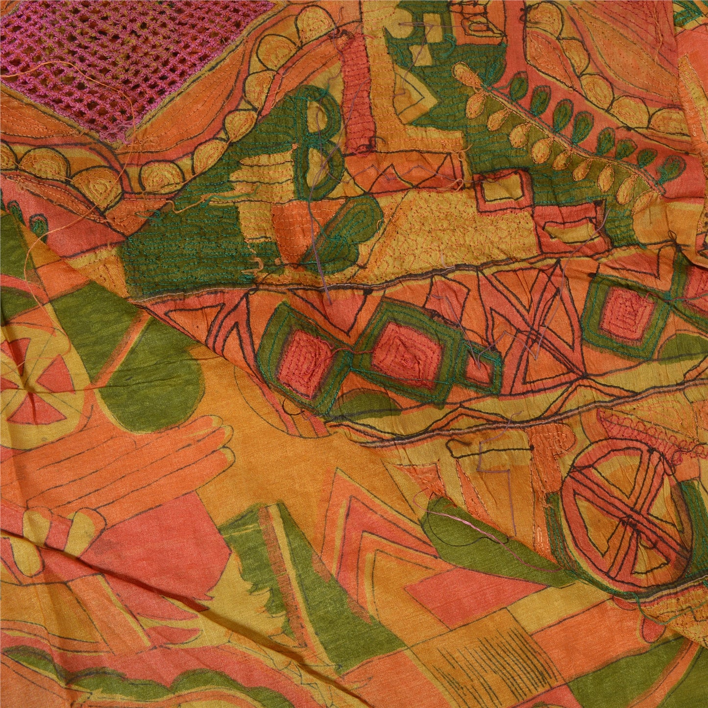 Sanskriti Vintage Indian Sarees 100% Pure Silk Hand Beaded Sari Craft Sustainable Fabric