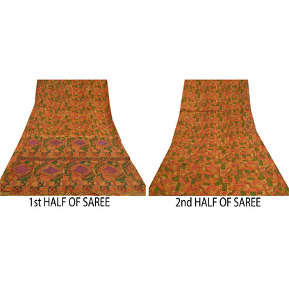 Sanskriti Vintage Indian Sarees 100% Pure Silk Hand Beaded Sari Craft Sustainable Fabric