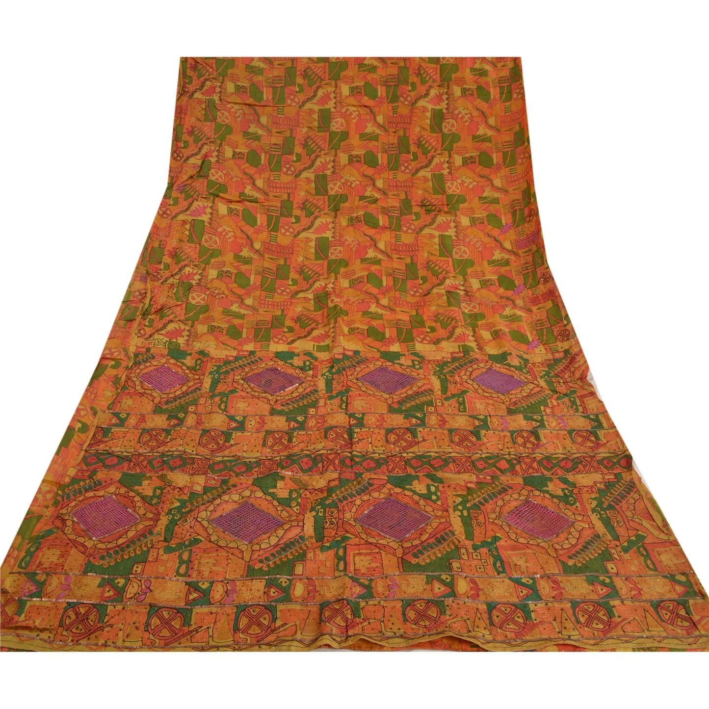 Sanskriti Vintage Indian Sarees 100% Pure Silk Hand Beaded Sari Craft Sustainable Fabric