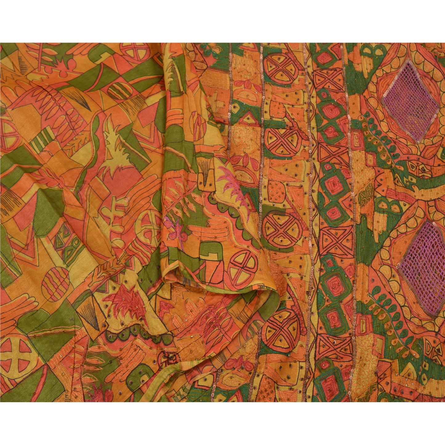 Sanskriti Vintage Indian Sarees 100% Pure Silk Hand Beaded Sari Craft Sustainable Fabric