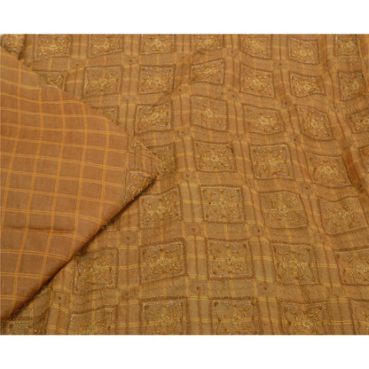 Sanskriti Vintage Brown Sarees Pure Silk Hand Beaded Woven Premium Sari Sustainable Fabric