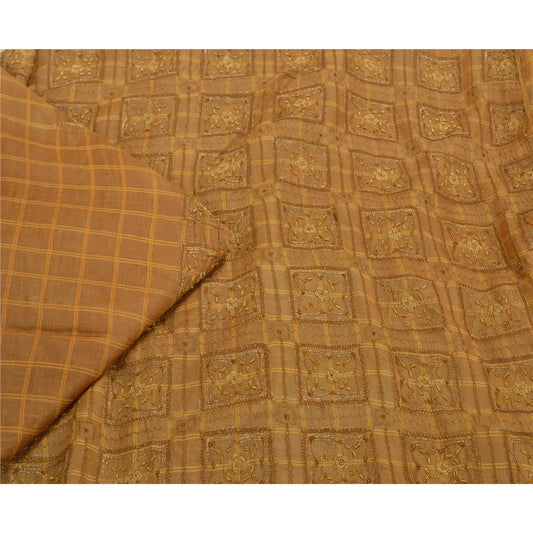 Sanskriti Vintage Brown Sarees Pure Silk Hand Beaded Woven Premium Sari Sustainable Fabric