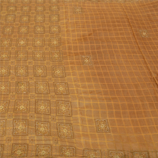 Sanskriti Vintage Brown Sarees Pure Silk Hand Beaded Woven Premium Sari Sustainable Fabric