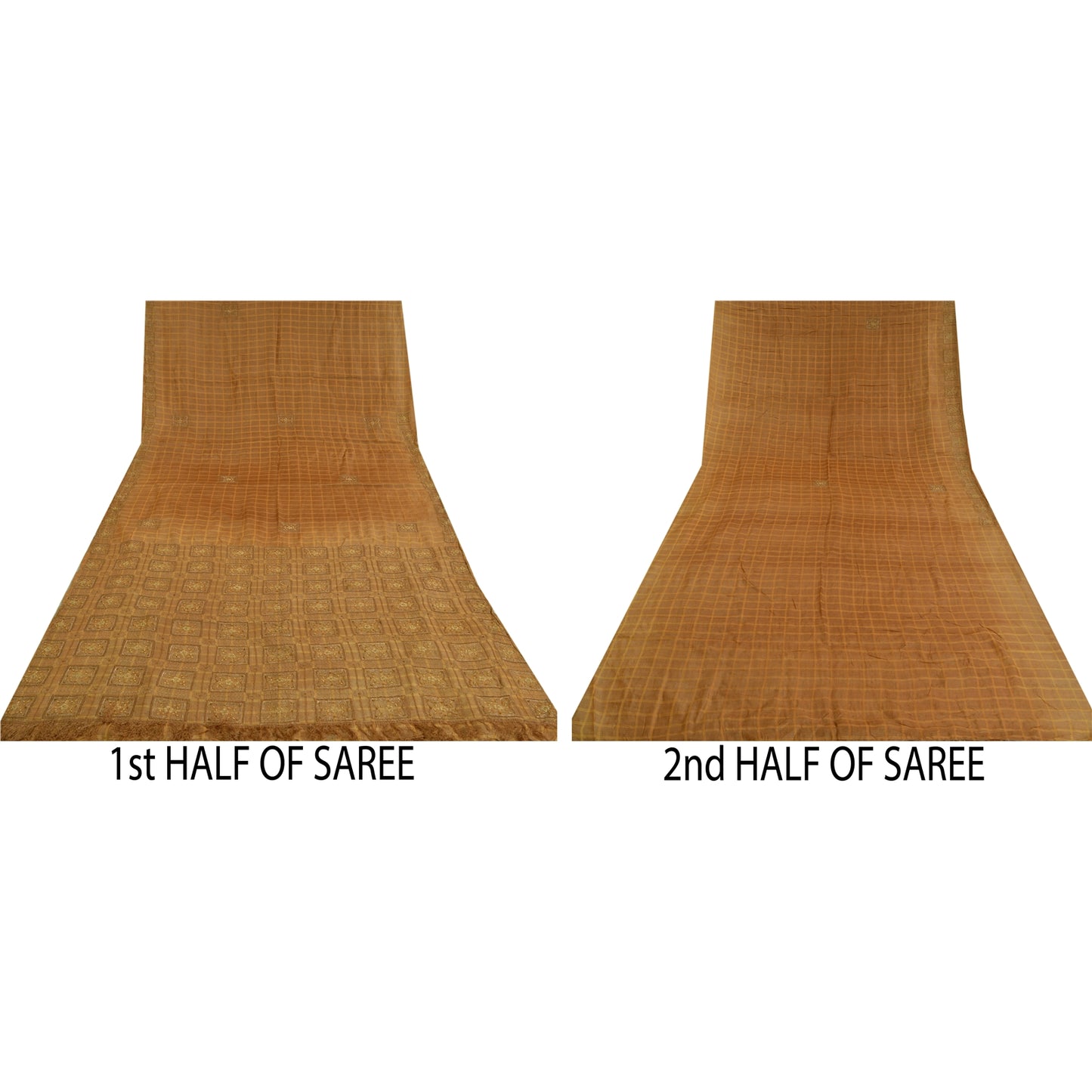 Sanskriti Vintage Brown Sarees Pure Silk Hand Beaded Woven Premium Sari Sustainable Fabric