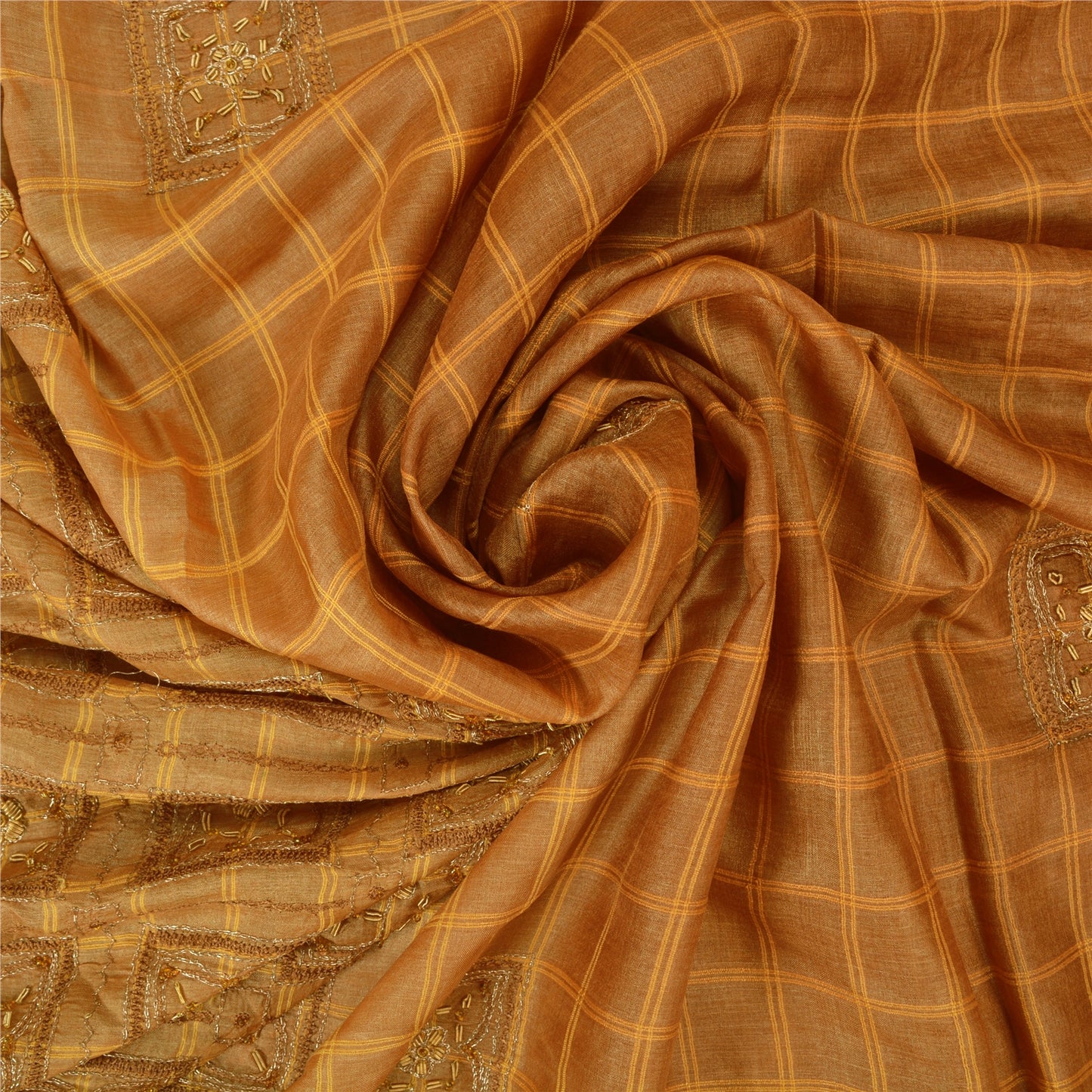 Sanskriti Vintage Brown Sarees Pure Silk Hand Beaded Woven Premium Sari Sustainable Fabric
