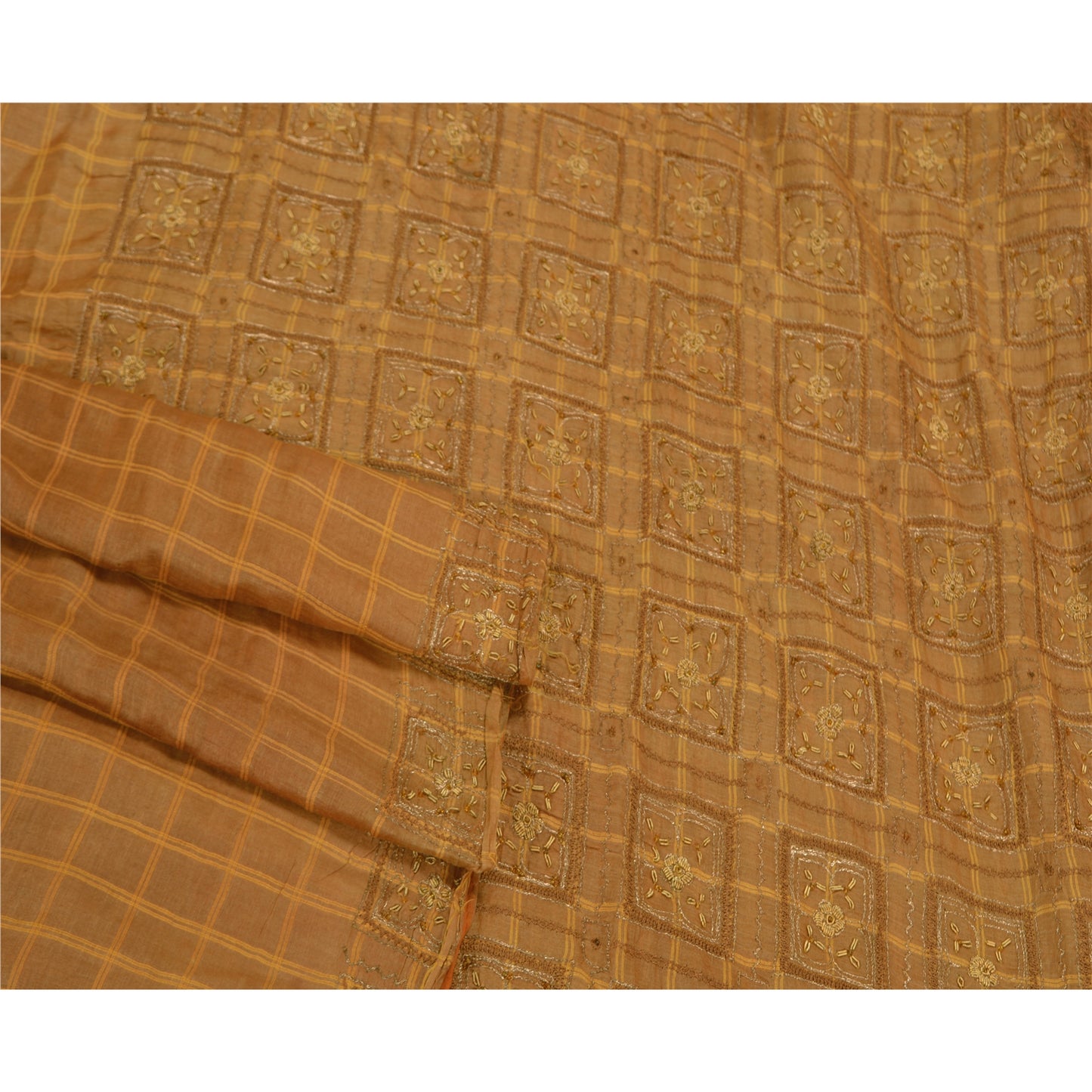 Sanskriti Vintage Brown Sarees Pure Silk Hand Beaded Woven Premium Sari Sustainable Fabric