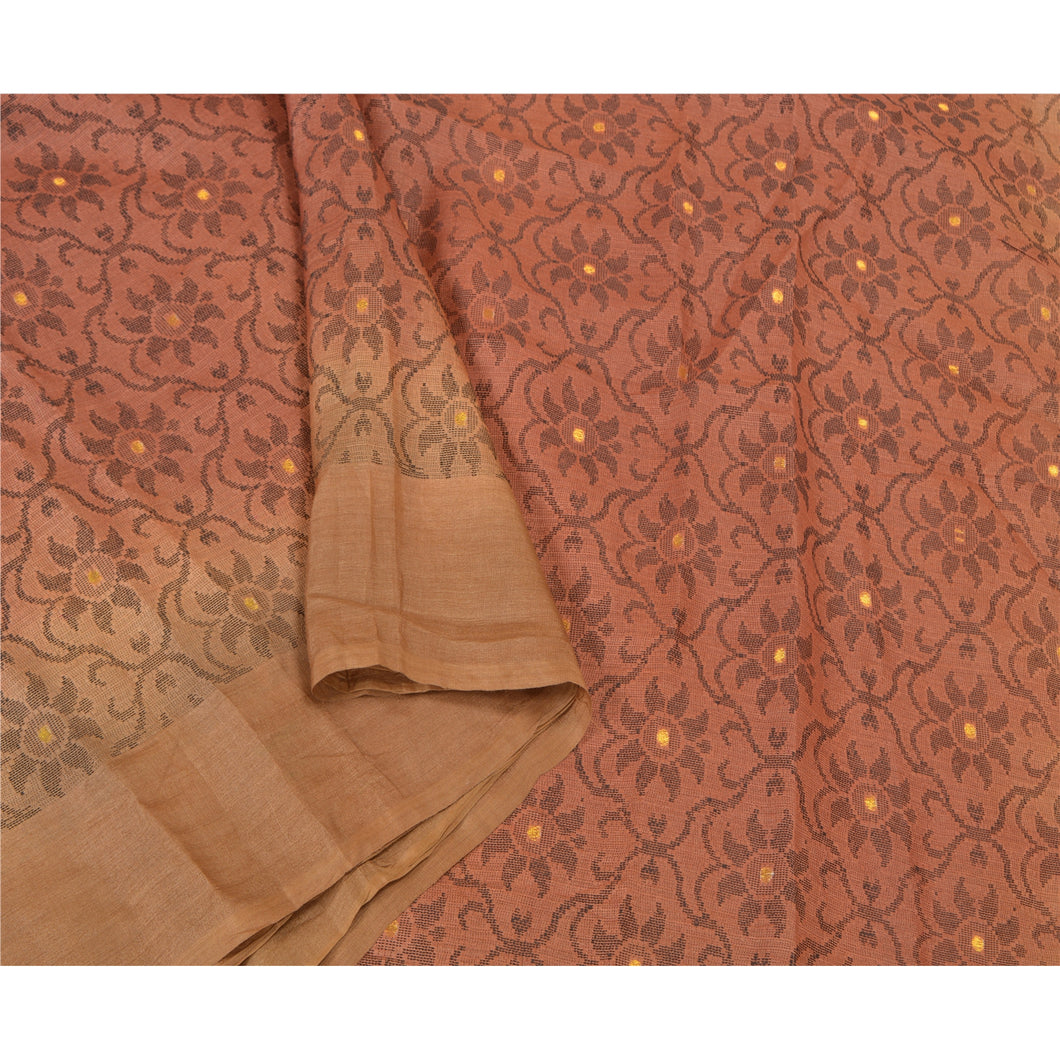 Sanskriti Vintage Brown Indian Sarees Pure Silk Hand-Woven Sari Craft Fabric