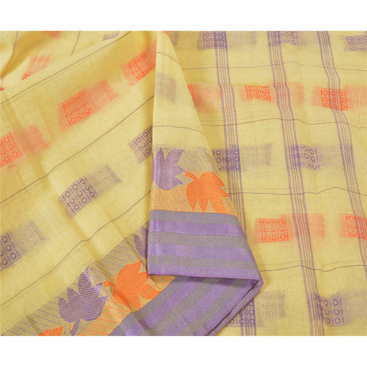 Sanskriti Vintage Cream Sarees 100% Pure Cotton Hand-Woven Premium Sari Sustainable Fabric