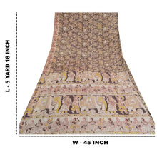 Load image into Gallery viewer, Sanskriti Vintage Brown Sarees Pure Silk Handmade Kalamkari Human Sari Fabric
