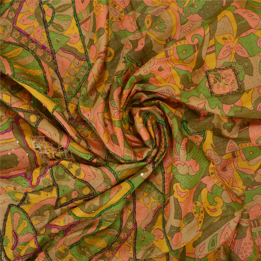 Санскритские винтажные индийские сари из чистого шелка, расшитые вручную бисером, премиальная ткань для сари из экологически чистой ткани