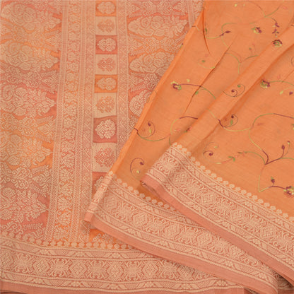 Sanskriti Vintage Orange Sarees 100% Pure Silk Embroidered Woven Sari Sustainable Fabric