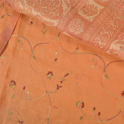 Sanskriti Vintage Orange Sarees 100% Pure Silk Embroidered Woven Sari Sustainable Fabric