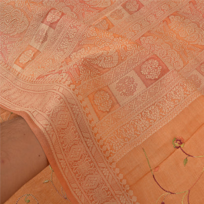 Sanskriti Vintage Orange Sarees 100% Pure Silk Embroidered Woven Sari Sustainable Fabric