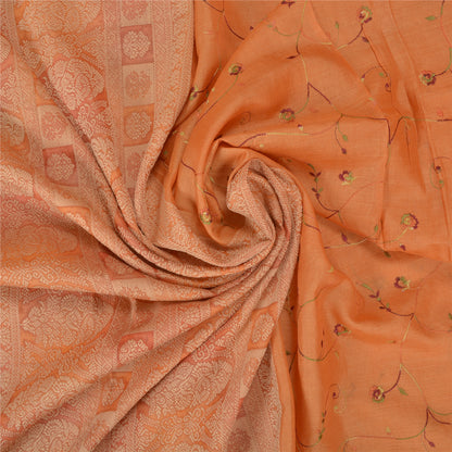 Sanskriti Vintage Orange Sarees 100% Pure Silk Embroidered Woven Sari Sustainable Fabric