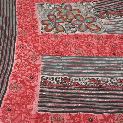 Sanskriti Vintage Indian Sarees Blend Georgette Hand Beaded Premium Sari Sustainable Fabric