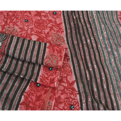 Sanskriti Vintage Indian Sarees Blend Georgette Hand Beaded Premium Sari Sustainable Fabric