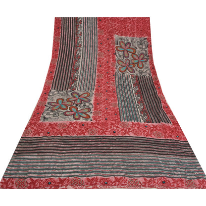 Sanskriti Vintage Indian Sarees Blend Georgette Hand Beaded Premium Sari Sustainable Fabric