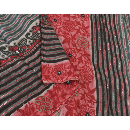 Sanskriti Vintage Indian Sarees Blend Georgette Hand Beaded Premium Sari Sustainable Fabric