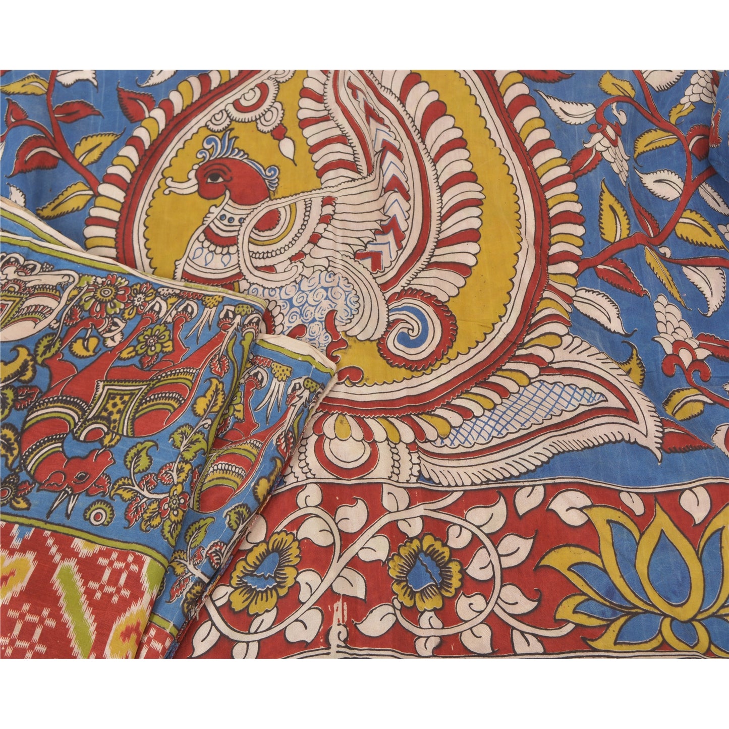 Sanskriti Vintage Dark Red Sarees Cotton Silk Handmade Kalamkari Sari Sustainable Fabric