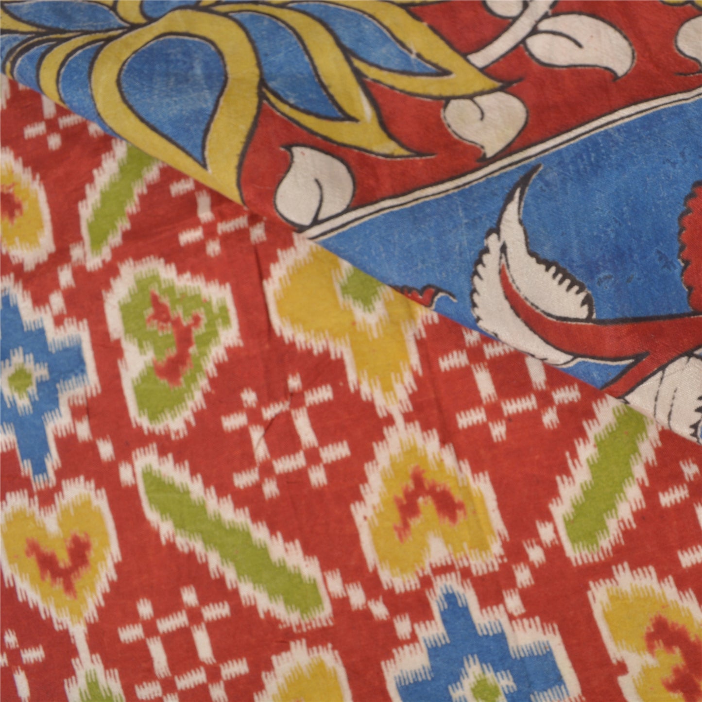 Sanskriti Vintage Dark Red Sarees Cotton Silk Handmade Kalamkari Sari Sustainable Fabric