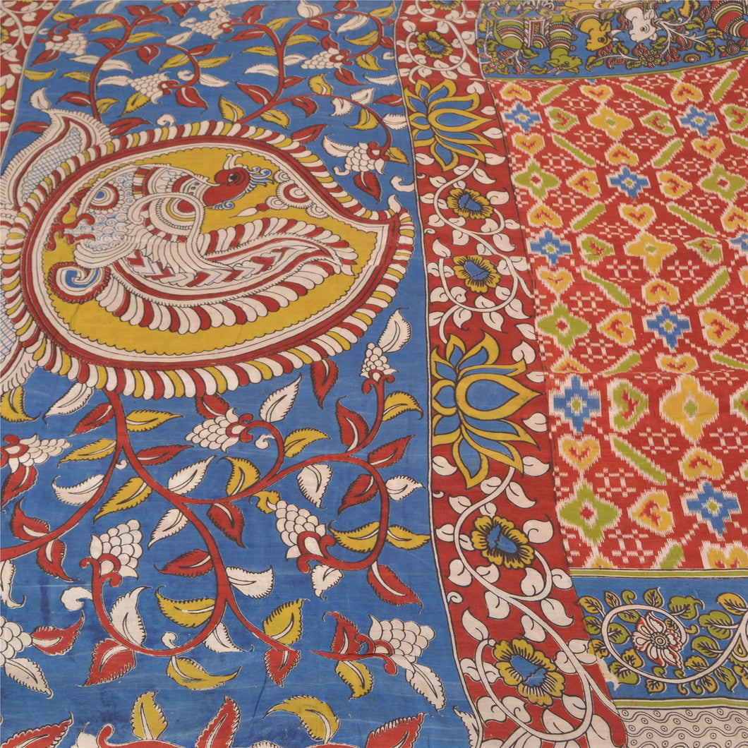 Sanskriti Vintage Dark Red Sarees Cotton Silk Handmade Kalamkari Sari Fabric