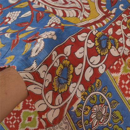 Sanskriti Vintage Dark Red Sarees Cotton Silk Handmade Kalamkari Sari Sustainable Fabric