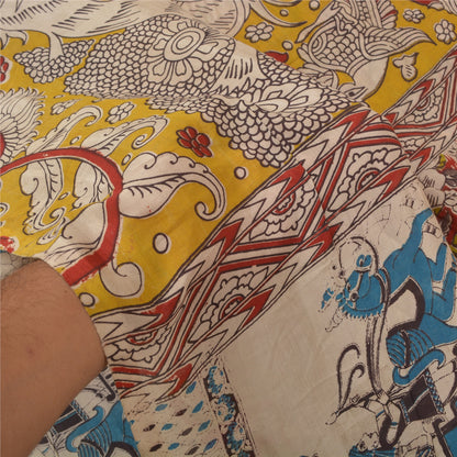 Sanskriti Vintage Dark Red Sarees Cotton Silk Handmade Kalamkari Sari Sustainable Fabric