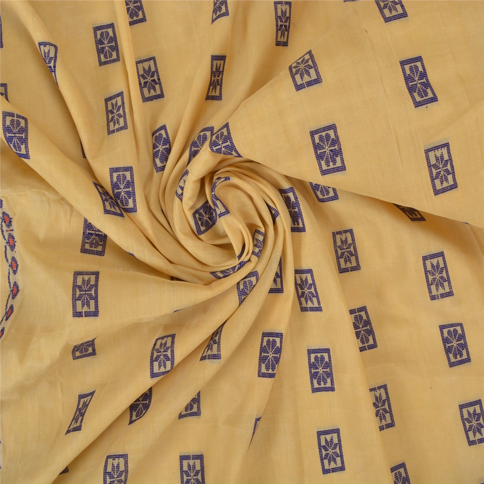 Sanskriti Vintage Cremefarvede Indiske Sarier Blandet Bomuld Vævet Sari Håndværk 5 Yards Bæredygtigt Stof