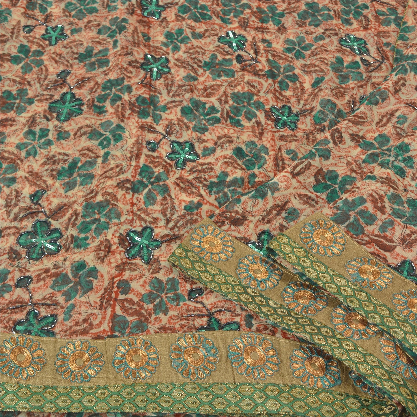 Sanskriti Vintage Indian Sarees Blend Georgette Hand Beaded Ethnic Sari Sustainable Fabric