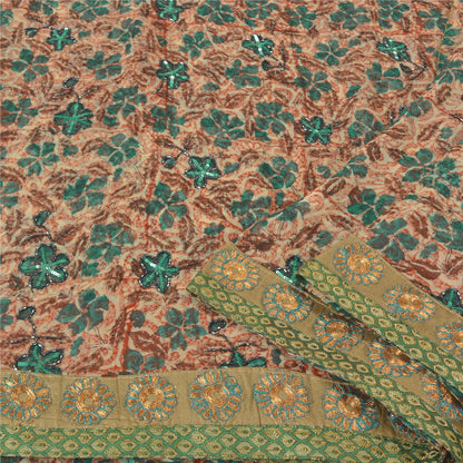 Sanskriti Vintage Indian Sarees Blend Georgette Hand Beaded Ethnic Sari Sustainable Fabric