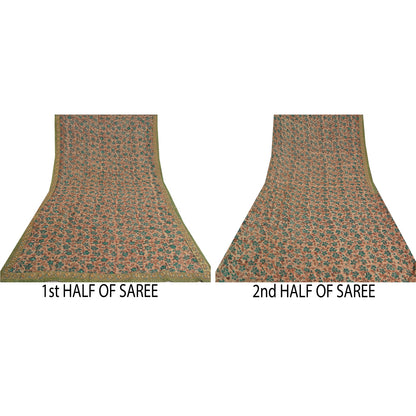 Sanskriti Vintage Indian Sarees Blend Georgette Hand Beaded Ethnic Sari Sustainable Fabric