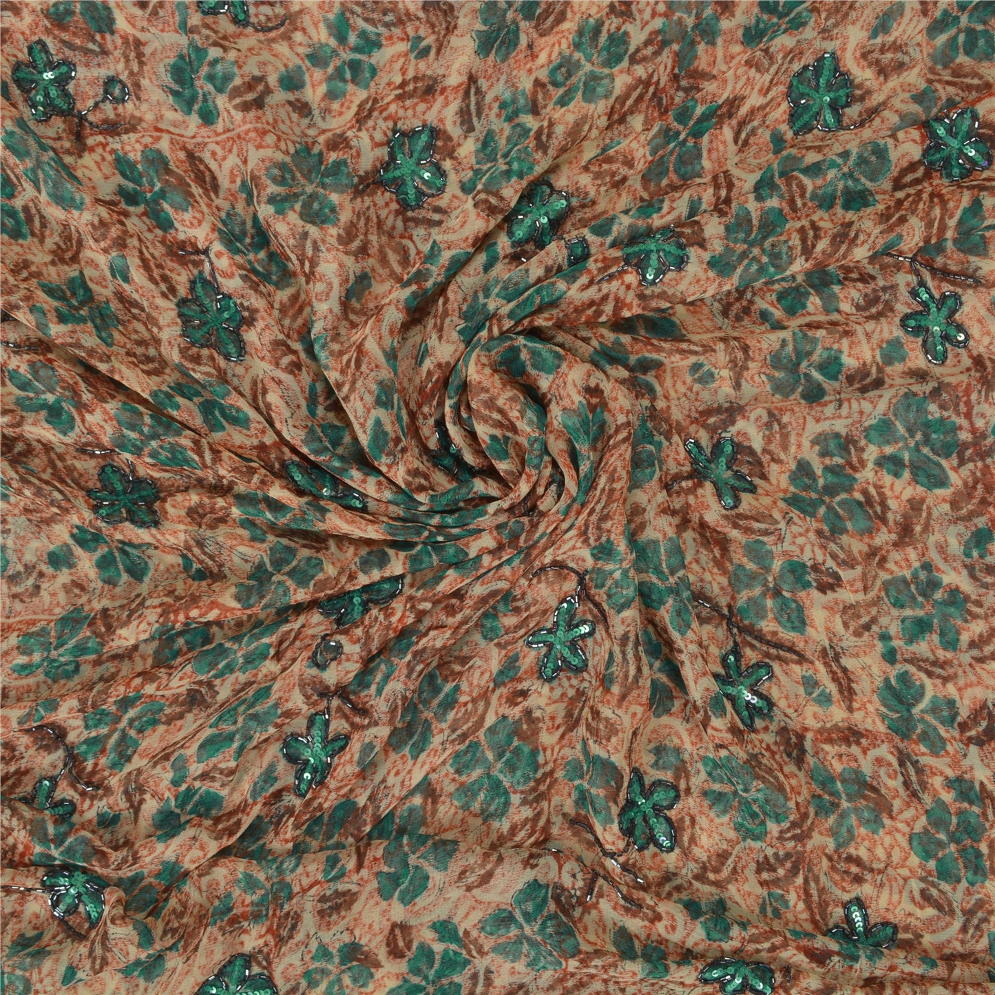 Sanskriti Vintage Indian Sarees Blend Georgette Hand Beaded Ethnic Sari Sustainable Fabric