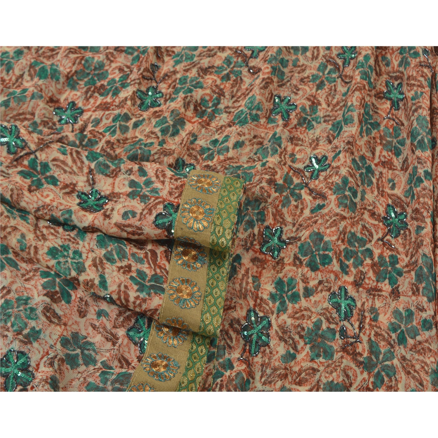 Sanskriti Vintage Indian Sarees Blend Georgette Hand Beaded Ethnic Sari Sustainable Fabric