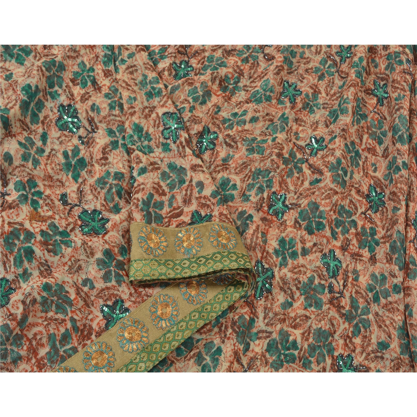 Sanskriti Vintage Indian Sarees Blend Georgette Hand Beaded Ethnic Sari Sustainable Fabric