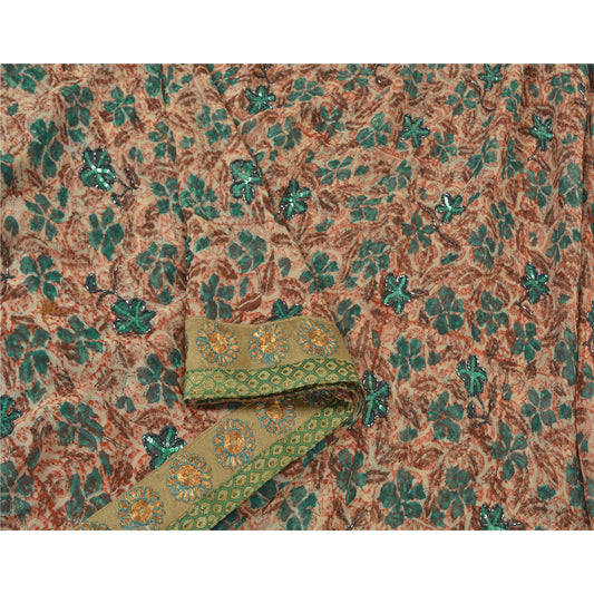 Sanskriti Vintage Indian Sarees Blend Georgette Hand Beaded Ethnic Sari Sustainable Fabric