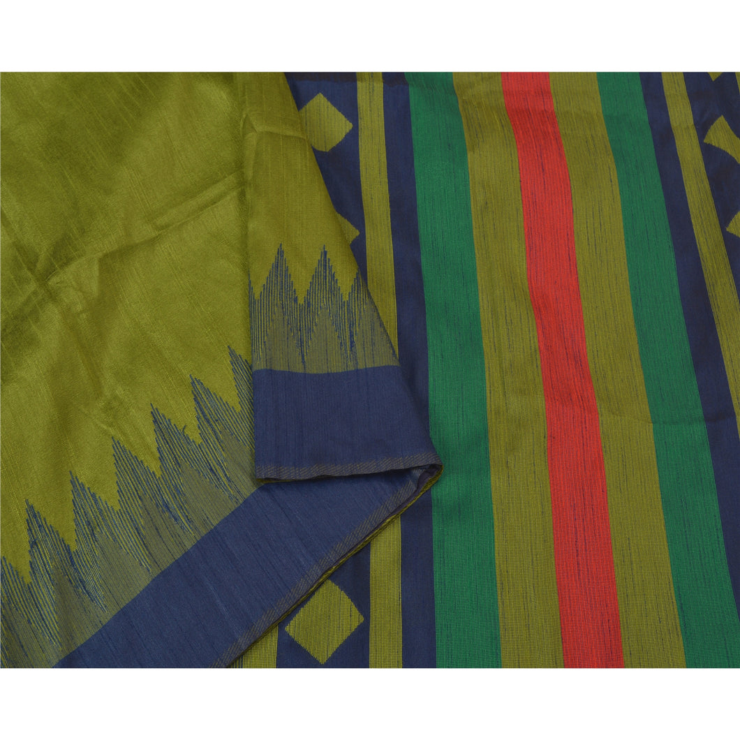 Sanskriti Vintage Green Indian Sarees Handloom Woven Premium Sari Craft Fabric