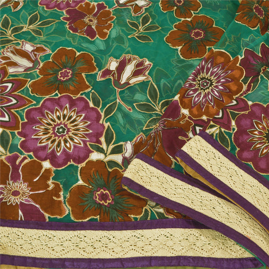 Sanskriti Vintage Green Sarees Net Mesh Embroidered Cultural Sari Craft Sustainable Fabric