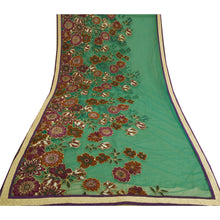 Load image into Gallery viewer, Sanskriti Vintage Green Sarees Net Mesh Embroidered Cultural Sari Craft Fabric
