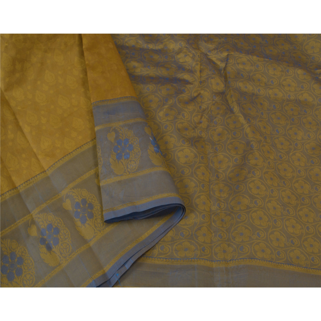 Sanskriti Vintage Green Indian Sarees Art Silk Woven Sari Craft 5 Yard Fabric