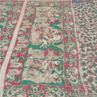 Sanskriti Vintage Ivory Sarees Blend Silk Handmade Kalamkari Peacock Sari Fabric