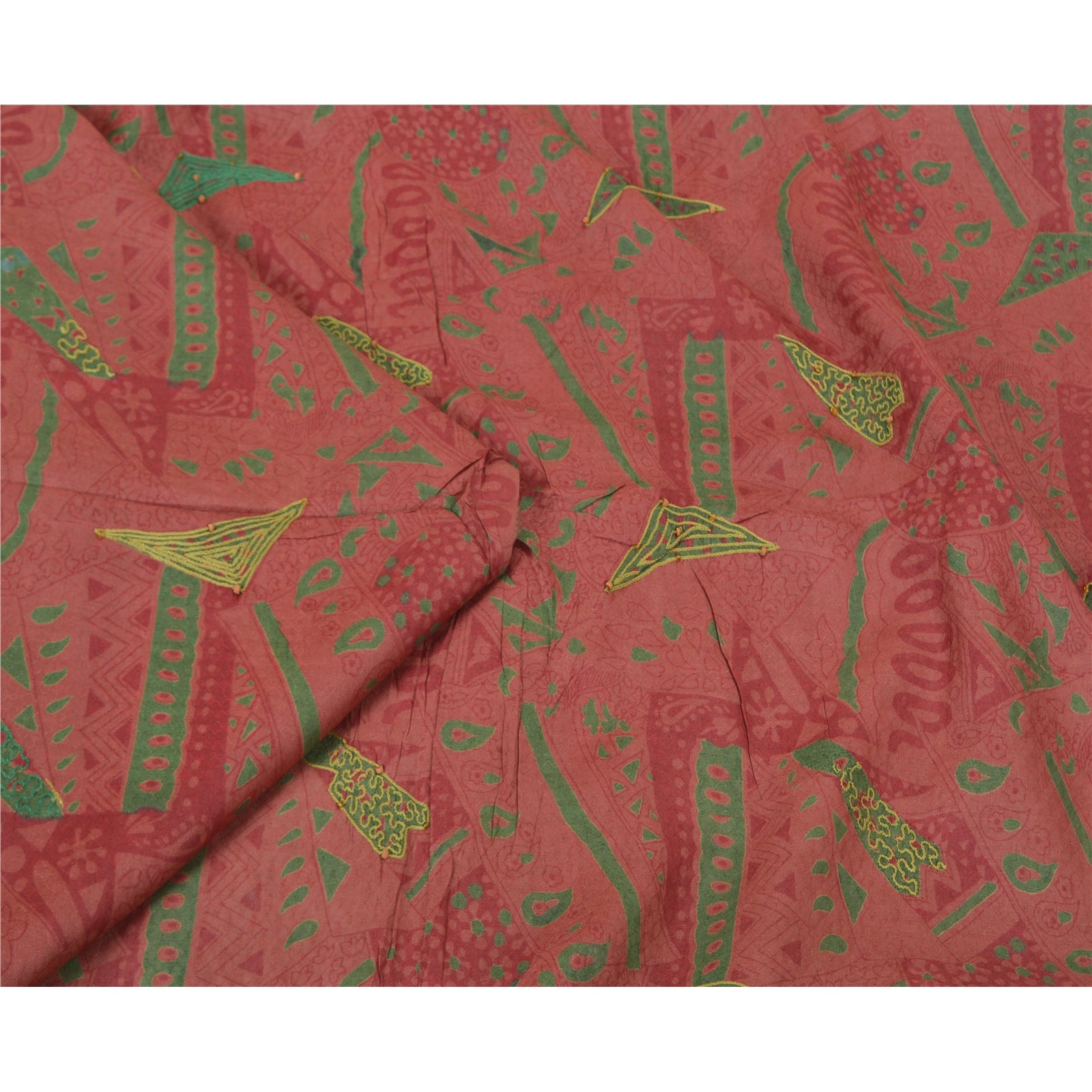 Sanskriti Vintage Pink Sarees 100% Ren Silke Håndbroderet Sari Håndværk Bæredygtigt Stoff