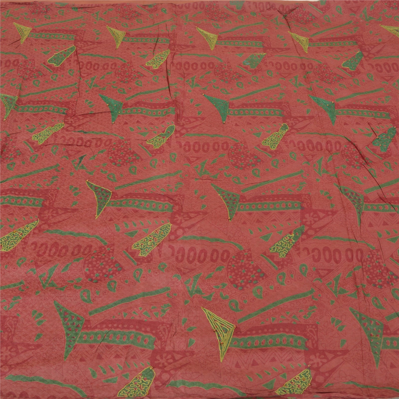 Sanskriti Vintage Pink Sarees 100% Ren Silke Håndbroderet Sari Håndværk Bæredygtigt Stoff