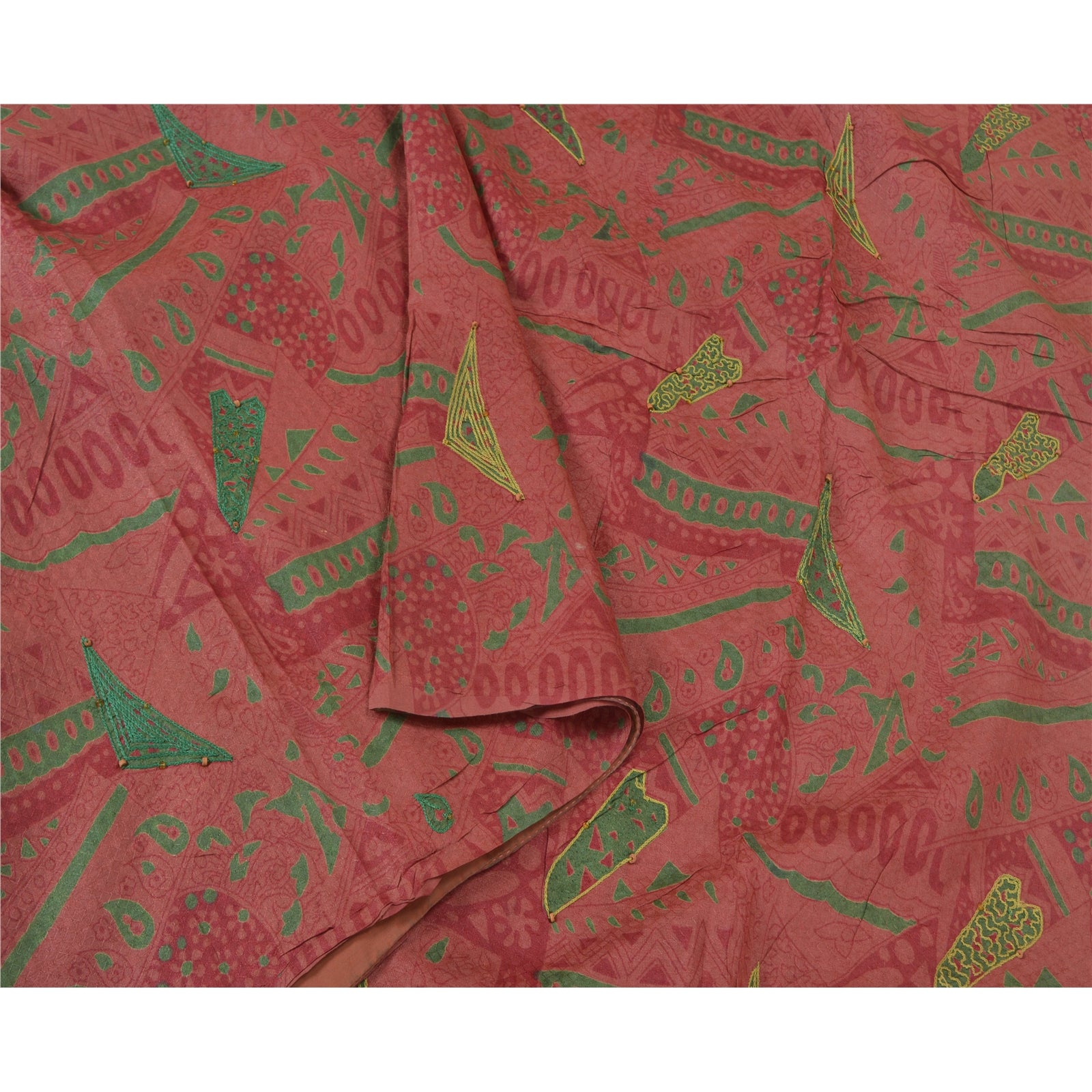 Sanskriti Vintage Pink Sarees 100% Ren Silke Håndbroderet Sari Håndværk Bæredygtigt Stoff