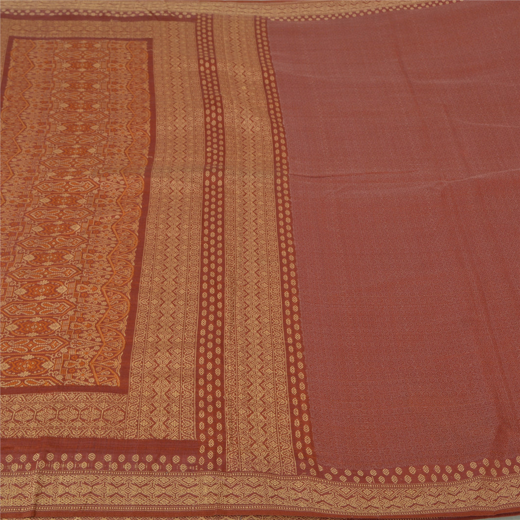 Sanskriti Vintage Brick Red Sarees 100% Pure Silk Woven Premium Sari Fabric